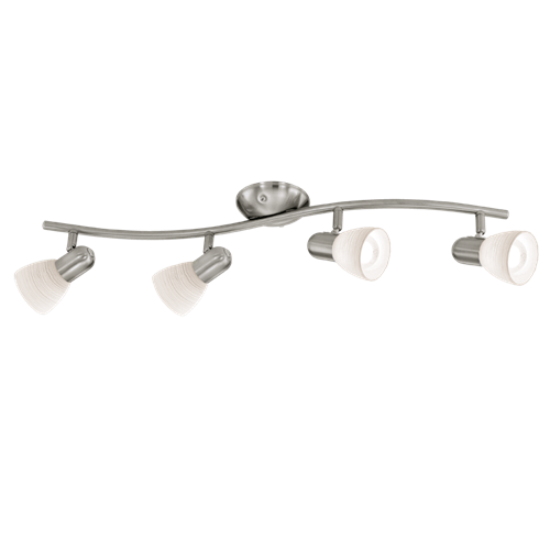 Dakar 1 spotlampe i metal Satin Nikkel med glasskærme i teknisk hvid, MAX 4x40W E14, længde 65 cm, bredde 10 cm.